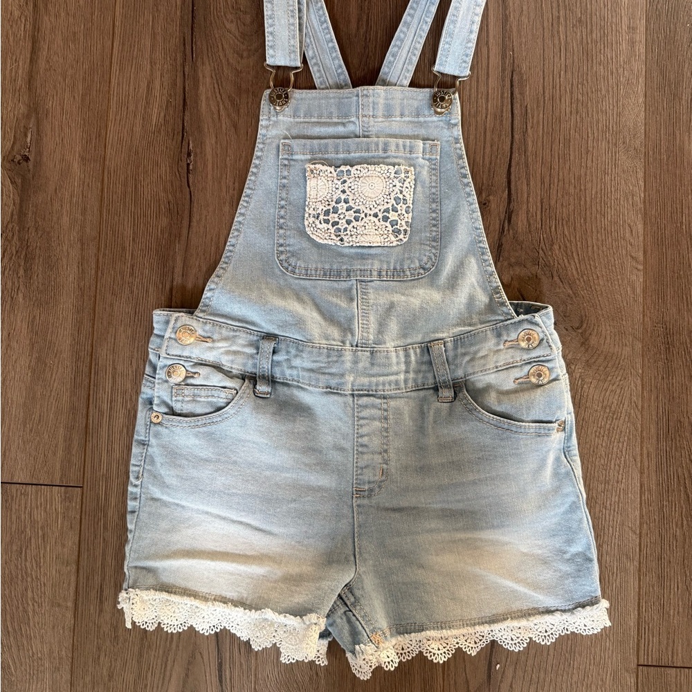 Justice Light Blue Denim Overall shorts